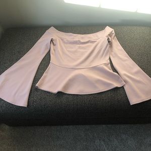 Bcbg dusty pink off shoulder peplum top